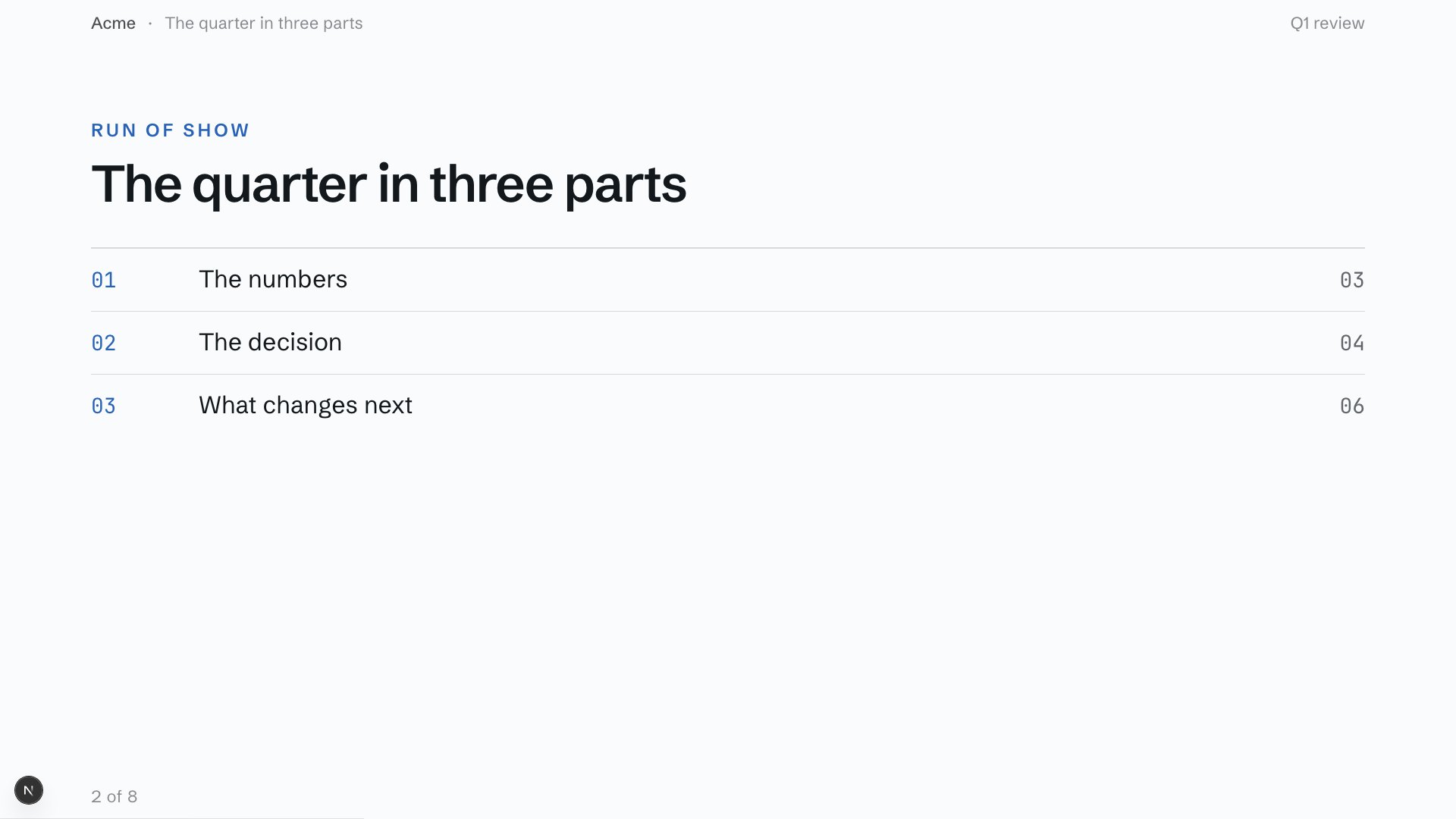The quarter in three parts slide preview